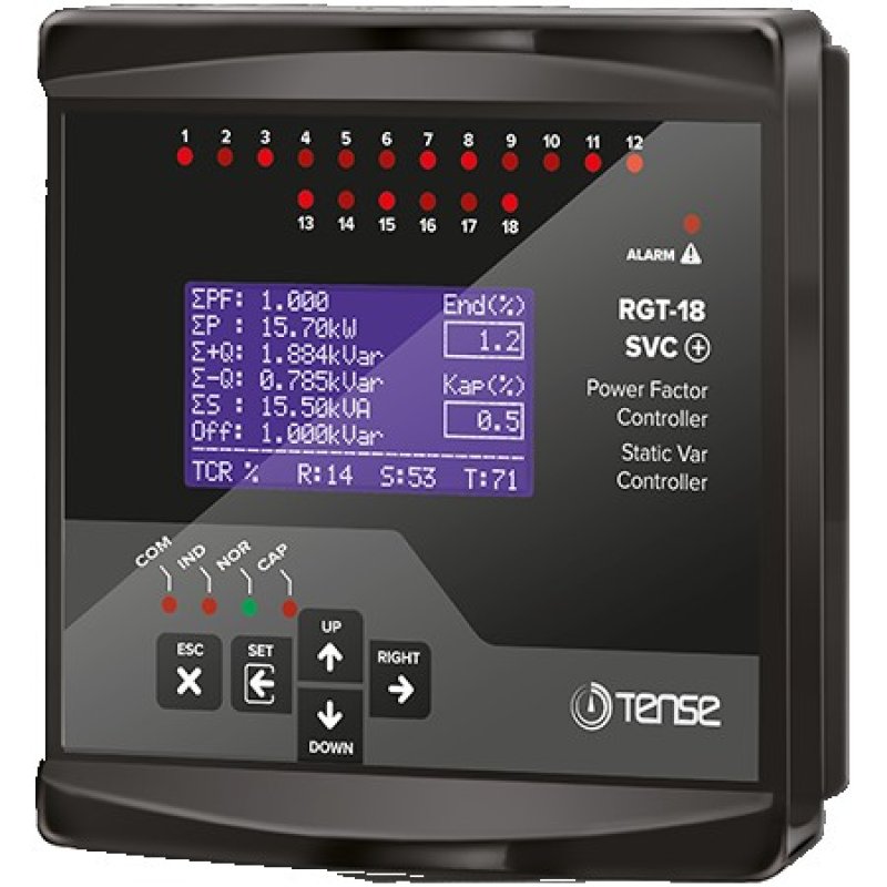 RGT-18SVC 18 Kademe, SVC Uyumlu, Grafik LCD Ekranlı Trifaze Reaktif Güç Kontrol Rölesi