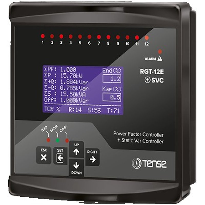 RGT-12E SVC 12 Kademe, SVC Uyumlu, Grafik LCD Ekranlı Trifaze Reaktif Güç Kontrol Rölesi