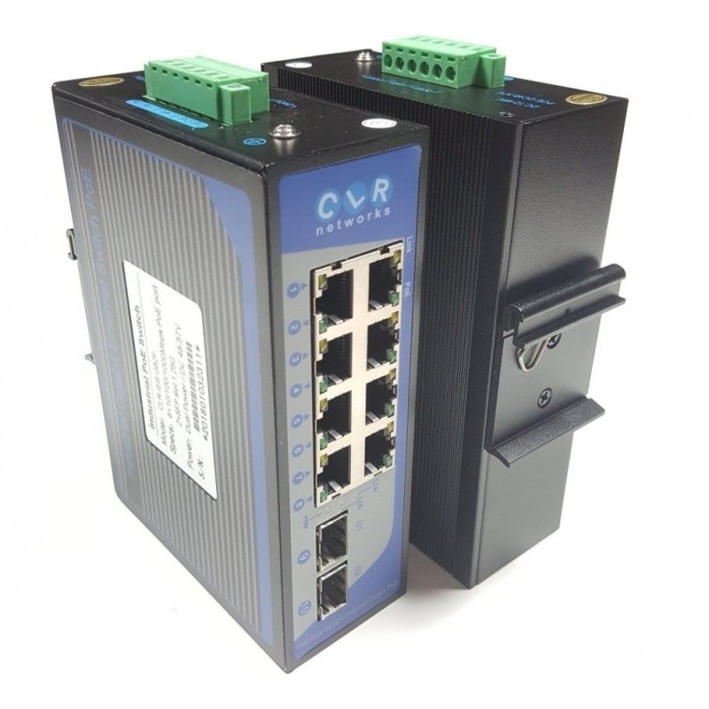 CLR Networks CLR-IES-G82P DIN Rail 8 Port 10/100/1000Base-TX Gigabit RJ45 PoE ve 2 Gigabit SFP Yuva 